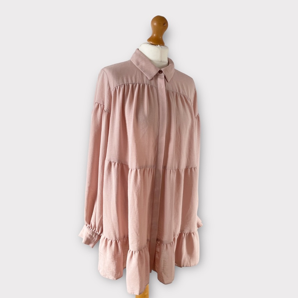 Evans Tiered Shirt Blouse Top Tunic Fit Plus Size 20 Pink Blush Long Sleeve - Picture 5 of 9